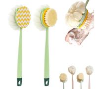 2-in-1 Bath Scrubber & Back Brush - Extra Long Handle Soft Bristles, Exfoliating Shower Ball, Double-Side Body Scrubber Soft Texture, Portable Shower Back Brush, Wet or Dry (Green-A+B)
