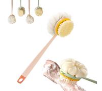 2-in-1 Bath Scrubber & Back Brush - Extra Long Handle Soft Bristles, Exfoliating Shower Ball, Double-Side Body Scrubber Soft Texture, Portable Shower Back Brush, Wet or Dry (Pink-A)