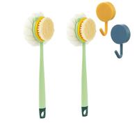 2-in-1 Bath Scrubber & Back Brush - Extra Long Handle, Soft Bristles, Exfoliating Shower Ball, Double Sided Long-Handled Back Cleaning Bath Brush, Wet or Dry (2pc Green Bristle)