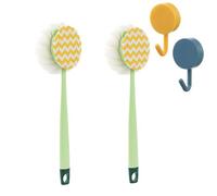 2-in-1 Bath Scrubber & Back Brush - Extra Long Handle, Soft Bristles, Exfoliating Shower Ball, Double Sided Long-Handled Back Cleaning Bath Brush, Wet or Dry (2pc Green Fabric)