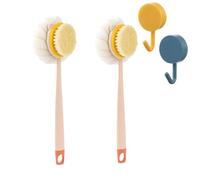2-in-1 Bath Scrubber & Back Brush - Extra Long Handle, Soft Bristles, Exfoliating Shower Ball, Double Sided Long-Handled Back Cleaning Bath Brush, Wet or Dry (2pc Pink Bristle)