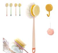 2-in-1 Bath Scrubber & Back Brush-Extra Long Handle,Soft Bristles, Exfoliating Shower Ball,for Skin Exfoliating Bath, Massage Bristles Suitable for Wet or Dry,Men and Women (Pink-brush)