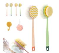 2-in-1 Bath Scrubber & Back Brush-Extra Long Handle,Soft Bristles, Exfoliating Shower Ball,for Skin Exfoliating Bath, Massage Bristles Suitable for Wet or Dry,Men and Women (Pink-brush+Green-brush)