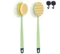 2-in-1 Bath Scrubber & Back Brush - Extra Long Handle, Soft Bristles, Exfoliating Shower Ball, Shower Brush Long Handle, Massage Bristles Suitable for Wet or Dry (Green,PInk+Green)