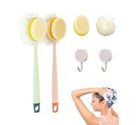 2-in-1 Bath Scrubber & Back Brush, Long Handle Bath Brush for Shower, Soft Bristles, Exfoliating Shower Ball (green+pink,type B)
