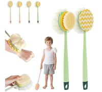 2-in-1 Bath Scrubber & Back Brush, Shower Back Brush with Long Handle, Double-Side Body Scrubber, Extra Long Handle, Soft Bristles, Exfoliating Shower Ball, Fits All Skin Types (A+B-green)