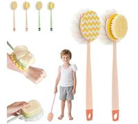 2-in-1 Bath Scrubber & Back Brush, Shower Back Brush with Long Handle, Double-Side Body Scrubber, Extra Long Handle, Soft Bristles, Exfoliating Shower Ball, Fits All Skin Types (A+B-Pink)
