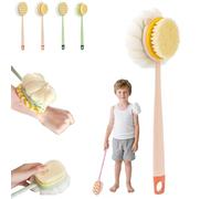 2-in-1 Bath Scrubber & Back Brush, Shower Back Brush with Long Handle, Double-Side Body Scrubber, Extra Long Handle, Soft Bristles, Exfoliating Shower Ball, Fits All Skin Types (A-Pink)