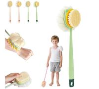 2-in-1 Bath Scrubber & Back Brush, Shower Back Brush with Long Handle, Double-Side Body Scrubber, Extra Long Handle, Soft Bristles, Exfoliating Shower Ball, Fits All Skin Types (A-green)