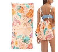 2 In 1 Beach Towel Drawstring Bag - 160x80cm, Convertible Drawstring Carry Pouch with Foldable Large Towel Surfaces, Quick Dry Outdoor Mat Backpack for Travel Vacation Camping Picnic Swim | Hotel Wate