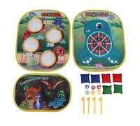 2 In 1 Bean Bag Throwing Target Game Set Double Sided Sandbag Sticky Ball Dartboard Outdoor Beach Toy For Kids With Cartoon Dinosaur Pattern Polyester Fabric 60x48cm Includes 6