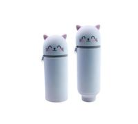 2-In-1 Carino Cartoon Panda Astuccio Rosa, Organizzatore Multifunzionale - Astuccio Legami Per Le Ragazze, Adatto Agli Studenti, Borsa Cartoon & Sac À Stylos Kawaii Per Scuole (Grey Cat)