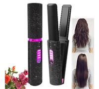 2-in-1 Cordless Hair Straightener and Curler, Portable Mini Cordless Flat Iron for Fine Soft Short Hair, Sparkling Travel Hair Straightener, Rechargeable with 5000 mAh Battery (Black)