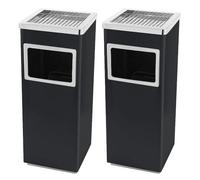 2 In 1 Da Terra In Acciaio Inox Per Esterno Con Gettacarte Rotondo O Rettangolare Con Secchio Cestino Professionale Gettacarte Spazzatura Casa Ufficio-ANero (2 pezzo) 24 * 24 * 60 cm-35 L