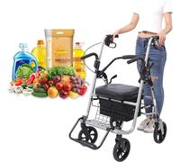 2 in 1 deambulatore e sedia a rotelle in uno, deambulatore pieghevole a quattro ruote con sedile imbottito e cestino, deambulatore rotante per adulti regolabile in altezza per ausilio alla mobilità li