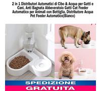 2 in 1 Distributori Automatici di Cibo & Acqua x Gatti e Cani,Anti Bagnata