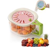 2-in-1 Draining and Preservation Basket, Multifunctional Fruit and Vegetable Washing Bowl, with Folding Handle & Lid, for Kitchen Fridge Outdoor Picnic Camping (Pink2)