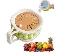 2-in-1 Draining and Preservation Basket, Multifunctional Fruit and Vegetable Washing Bowl, with Folding Handle & Lid, for Kitchen Fridge Outdoor Picnic Camping (Brown)