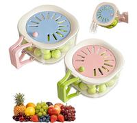 2-in-1 Draining and Preservation Basket, Multifunctional Fruit and Vegetable Washing Bowl, with Folding Handle & Lid, for Kitchen Fridge Outdoor Picnic Camping (Pink+Blue)