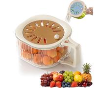 2-in-1 Draining and Preservation Basket, Multifunctional Fruit and Vegetable Washing Bowl, with Folding Handle & Lid, for Kitchen Fridge Outdoor Picnic Camping (Brown2)