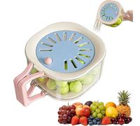 2-in-1 Draining and Preservation Basket, Multifunctional Fruit and Vegetable Washing Bowl, with Folding Handle & Lid, for Kitchen Fridge Outdoor Picnic Camping (Blue)