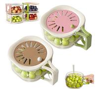 2-in-1 Draining and Preservation Basket, Multifunctional Fruit Washing Bowl with Strainer, Fruit and Vegetable Washing Bowl with Foldable Handle for Kitchen Fridge Outdoor Picnic (Pink+Brown)
