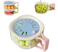 2-in-1 Draining and Preservation Basket, Multifunctional Fruit Washing Bowl with Strainer, Fruit and Vegetable Washing Bowl with Foldable Handle for Kitchen Fridge Outdoor Picnic (Blue)