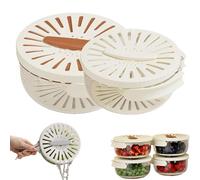 2-in-1 Draining and Preservation Basket, Multifunctional Fruit Washing Bowl with Strainer, Fruit Strainer Container with Lid for Kitchen ((White+Brown) B,S+L)
