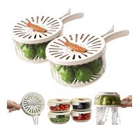 2-in-1 Draining and Preservation Basket: Simplify Washing & Storing, Fruit Washing Bowl with Strainer, Draining and Preservation Basket with Lid, Foldable Handle (Brown(S+L))