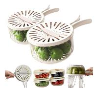 2-in-1 Draining and Preservation Basket: Simplify Washing & Storing, Fruit Washing Bowl with Strainer, Draining and Preservation Basket with Lid, Foldable Handle (White(S+L))