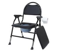 2-in-1 Foldable Bedside Commode for Elderly/Pregnant Women, Adjustable Height Portable Toilet Chair with/Without Lid, Anti-Slip & Tissue Holder(With lid)