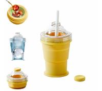 2-in-1 Foldable Ice Hockey Cup,Portable Foldable Ice Hockey Cup with Straw & Leakproof Lid,Summer Cold Drink Cup,With Ice Ball Mold,Suitable For Coffee,Beverages,Juice,Beer,Whiskey (yellow)