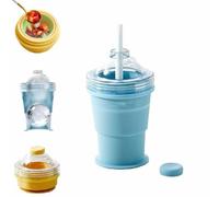2-in-1 Foldable Ice Hockey Cup,Portable Foldable Ice Hockey Cup with Straw & Leakproof Lid,Summer Cold Drink Cup,With Ice Ball Mold,Suitable For Coffee,Beverages,Juice,Beer,Whiskey (blue)