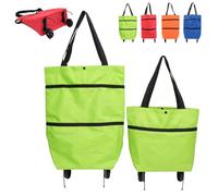 2-in-1 Foldable Shopping Bag with Wheels,Lightweight Collapsible Grocery Bag (Green)