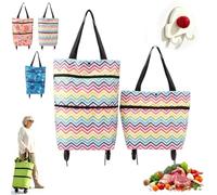 2-in-1 Foldable Shopping Cart with Wheels, Collapsible Grocery Bag (#F)