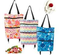 2-in-1 Foldable Shopping Cart with Wheels, Collapsible Grocery Bag (#H)