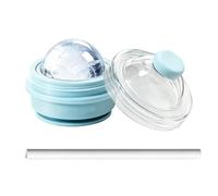 2 In 1 Foldable Silicone Ice Ball Maker Cup - 325ml Blue Or Yellow Reusable Ice Mold With Straw Lid - Easy Release Leak Proof Travel Tumbler For Coffee Juice