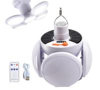 2 in 1 Folding Solar Lamp, Solar Rechargeable Hooked Camping Light, Hanging SolarLantern Outdoor with Remote Control, Foldable Portable Night Led Football Light for Outdoor Fishing Hiking (White)