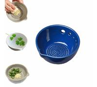 2 in 1 Handmade Garlic Grater & Herb Bowl with 5/7 Hole Sizes,Stoneware Kitchen Gadget with Drainage Port,Leaf Stripper,Built-In Grater Plate Tool For Garlic Ginger Herbs Lemon Cheese (B-5 holes)