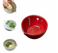 2 in 1 Handmade Garlic Grater & Herb Bowl with 5/7 Hole Sizes,Stoneware Kitchen Gadget with Drainage Port,Leaf Stripper,Built-In Grater Plate Tool For Garlic Ginger Herbs Lemon Cheese (R-5 holes)