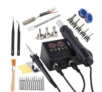 2-in-1 hot air gun rework and soldering iron workstation, supports ℉/℃ temperature display, cold/hot air conversion, soldering iron workstation with digital temperature correction and sleep function(M