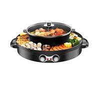 2 in 1 Hotpot e Raclette Grill, Hot Pot Elettrico, Elemento riscaldante in acciaio inox, Corean BBQ Grill, rivestimento antiaderente, Hotpot Pot Pot per simmer, cucinare, arrostire, nero
