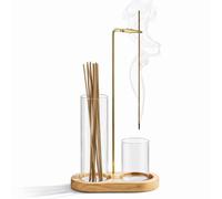 2 in 1 Incense & Candle Holder for Sticks, Anti-Ash Flying Incense Burne with Glass Ash Catcher and Sticks Organizer Handmade Wooden Tray for Meditation Yoga Spa Home Decor (Natural wood color)