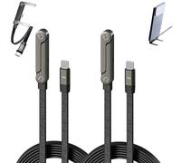 2-in-1 Invisible Holder Charger Cable with Stand, 240W Fast Charging Cord & Multi-Angle Adjustable Metal Phone Stand for Gaming, Office, Car Travel (2Pcs)
