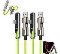 2-in-1 Invisible Holder Charger Cable with Stand,240W Fast Charging Kick Cable Charger with T-Shaped Folding Bracket, Type-C Dual-Head,Compatible with Smartphones, Tablets, Laptops (Green * 2)