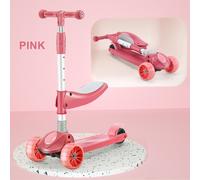 2-in-1 Kids Scooter Foldable Seat Light 3 Wheel Adjustable Folding Bar Blue/Pink