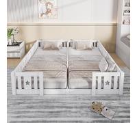 2 in 1 letto a pavimento per bambini 90 x 200 cm, letto matrimoniale per bambini a pavimento in legno con barriere di sicurezza, motivo stella, letto Montessori due posti con rete a doghe per 2