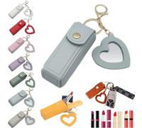 2-In-1 Lip Oil Keychain,Lipstick Holders Keychains with Mirror,Potable PU Leather Lipstick Holder Keychains
