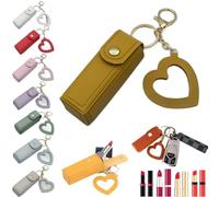 2-In-1 Lip Oil Keychain,Lipstick Holders Keychains with Mirror,Potable PU Leather Lipstick Holder Keychains