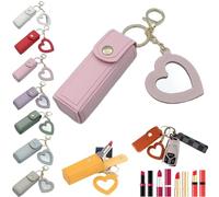 2-In-1 Lip Oil Keychain,Lipstick Holders Keychains with Mirror,Potable PU Leather Lipstick Holder Keychains
